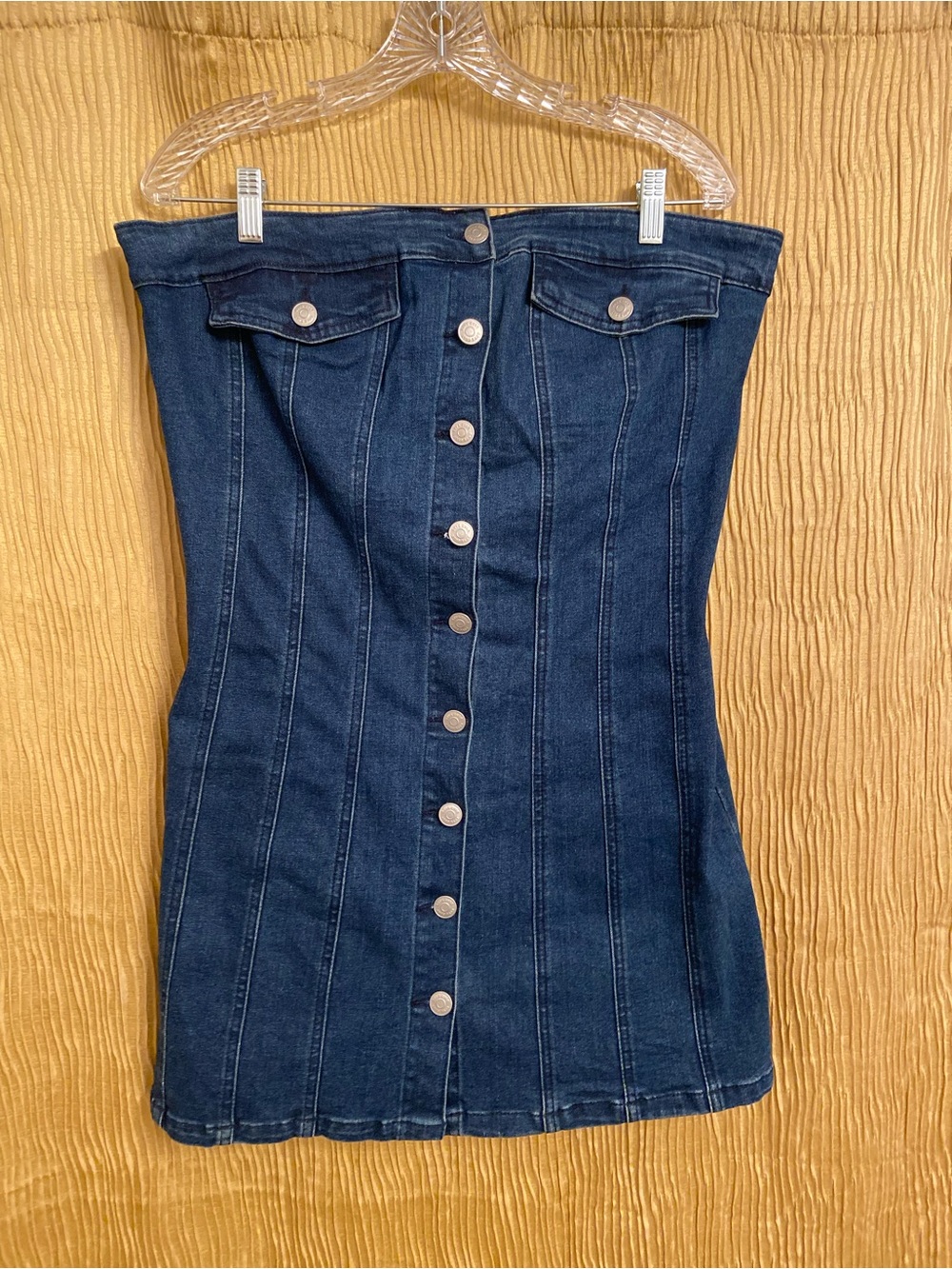 Love Cult Strapless Denim Button-Front Mini Dress